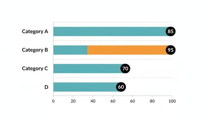 A bar graph showing performance scores for four categories, with Category B highlighted in orange, indicating the highest value.