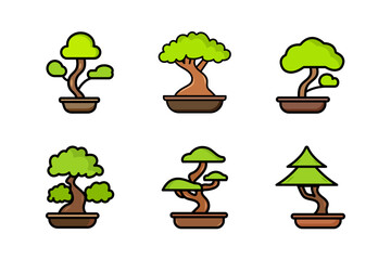 Bonsai icon set illustration