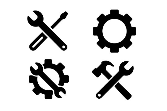 Tools and gear icons showcasing essential mechanics and repair symbols for various tasks and projects