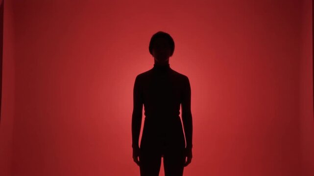 Silhouette of a Person Standing Against a Vibrant Red Background (112
