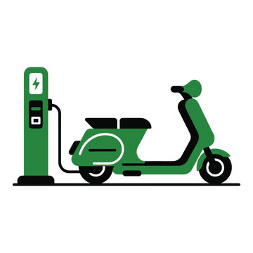 Green electric scooter charging at a modern station