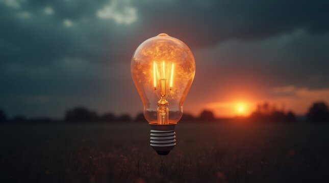Conceptual image of a light bulb with rocket flames blasting off into the sky, symbolizing innovation, progress, and imagination 
