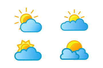 Sun cloud icon set illustration