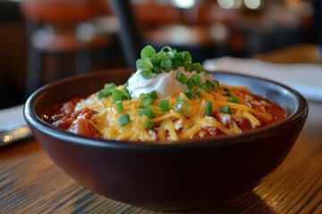 Tasty pasta with herbs in ceramic bowl on wood surface