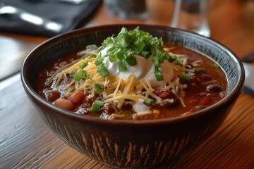 Hot pasta meal with cheese and herbs in rustic bowl