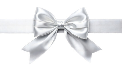 Pure white satin ribbon tied in a clean, crisp bow, bright soft lighting, delicate highlights, isolated on transparent background.