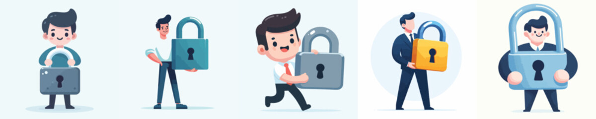 vector man carrying padlock sign of privacy