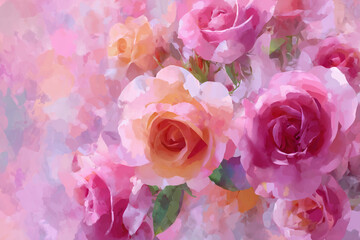 Obraz premium beautiful abstract watercolor painting of pink and orange roses and soft floral background