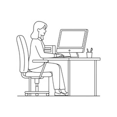 Female professional focused on work at office desk using computer illustration