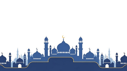 Elegant blue silhouette of a grand mosque skyline, capturing the essence of Islamic celebration and cultural heritage for spiritual reflection and communal joy