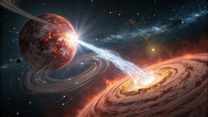 Stunning exoplanet with rings in deep outer space