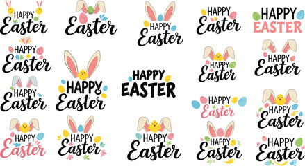 Easter, greeting, bunny, egg, chick, flower, spring, festive, colorful, graphic, design, celebration, vector, illustration, cheerful