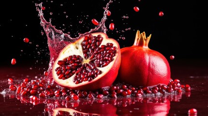 Vivid pomegranate seed splash captured in motion highlighting dynamic energy. perfect for contemporary food photography and design projects. 
