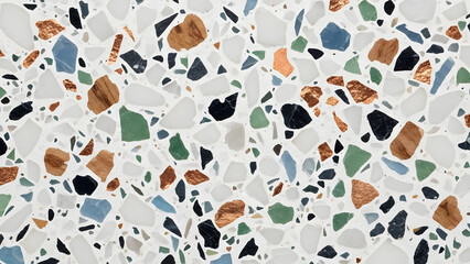 Modern Terrazzo Texture Background with Copper Blue and Green Chips