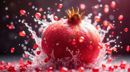 Vivid pomegranate seed splash captured in motion highlighting dynamic energy. perfect for contemporary food photography and design projects. 
