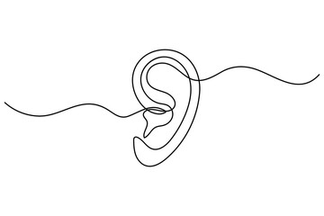 Continuous one line drawing of human ear minimal outline illustration
