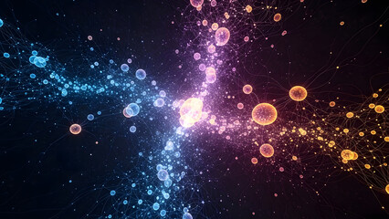 Abstract Neural Network Background with Glowing Blue and Orange Nodes