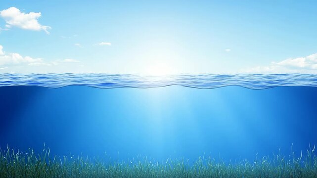 A serene split-level view of the ocean, showcasing the surface and underwater elements.