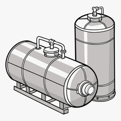Industrial storage tanks with pipes and valves in a simplified isometric illustration