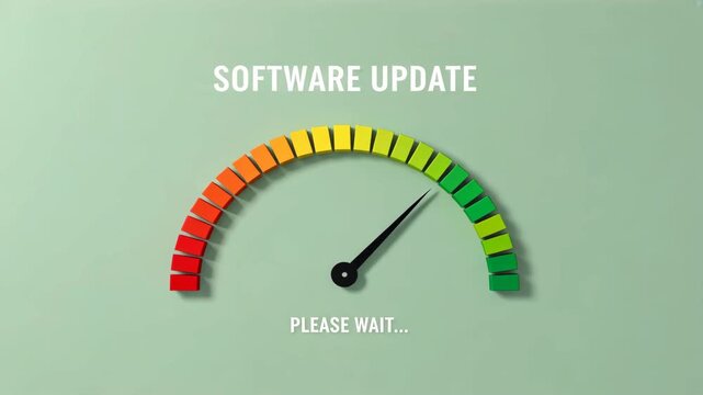 Colorful progress gauge with red to green blocks showing software update and system optimization status