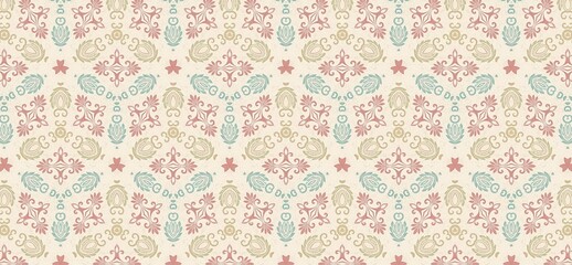vintage pattern, seamless pattern, floral ornament, damask pattern, decorative background, pastel wallpaper, elegant design, classic wallpaper, retro textile, floral texture, ornamental motif, repeati