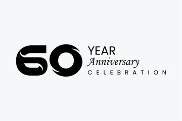 Elegant 60 Year Anniversary Celebration Black Vector Logo.