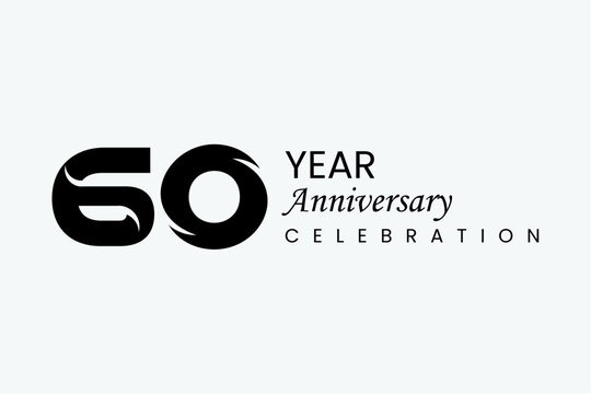 Elegant 60 Year Anniversary Celebration Black Vector Logo.