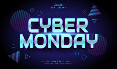 Cyber Monday Editable Text Effect Style 3d Neon Tech with Blue Technology Background