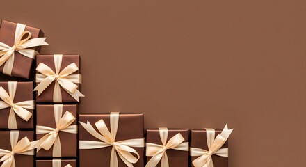 Gift Boxes: A charming arrangement of elegantly wrapped gift boxes in various sizes, adorned with delicate ribbons and bows, create a sense of anticipation and delight.