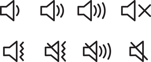 speaker icon set. noise icons symbol. sound level. silent signs .Mute sound icon concept. graphic design, Volume icon set. Speaker icon set. volume icon vector. loudspeaker icon vector.
