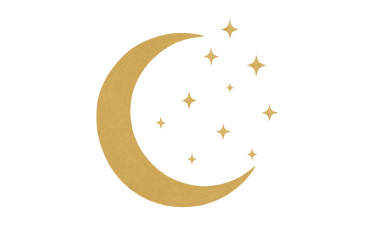 Gold glitter crescent moon and stars icon