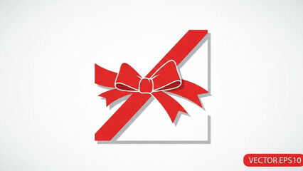 Red festive gift bow and ribbon with shadow detail wrapping design element, perfect for holiday greetings, promotions, and special occasion cards.