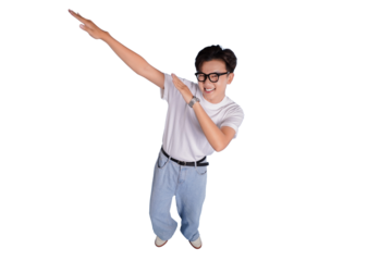 Enthusiastic Pose: A cheerful individual is captured mid-dab, radiating confidence and happiness, framed in a shot from above.