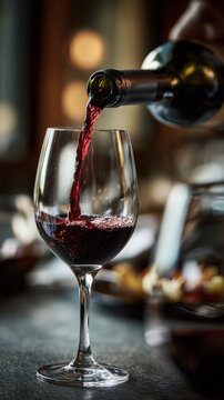 Servir uma ta&ccedil;a de vinho, despejando a bebida com cuidado na mesa de um restaurante.