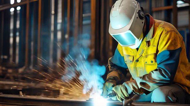Industrial welding sparks flying [4K]