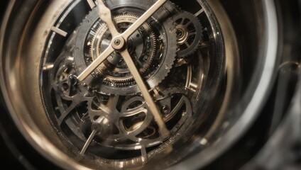 Close up of intricate watch mechanism with gears and hands.