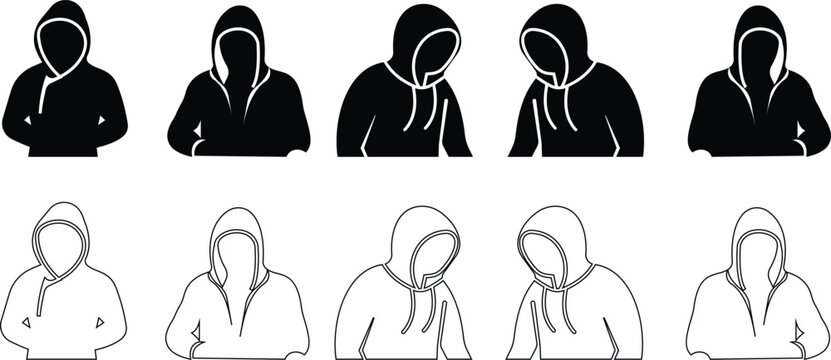 Hoodies Icon set represents casual fashion, comfort wear, and modern style in a clean, minimal, and professional design. This black symbol captures essence of winter clothing, and trendy urban wear.