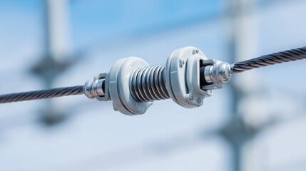 Connecting cable components on a power line during a clear day in a rural setting