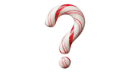 Festive Candy Cane Question Mark With Red And White Stripes Isolated on Transparent Background.
