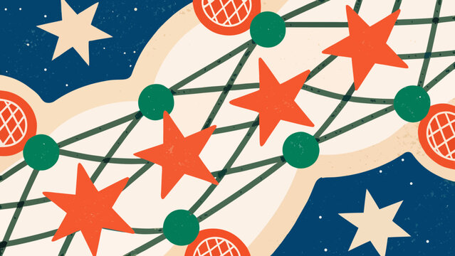 Surreal Satellite Constellation Forming a Glowing Fishing Net in Night Sky - Global Internet Connectivity Metaphor Illustration