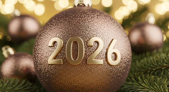 Eleganter Luxus-Banner mit goldener 2026 Typografie auf k&ouml;nigsblauem Hintergrund, verziert mit funkelnden Glitzereffekten - festliches Design