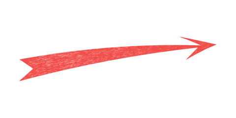 Hand drawn crayon movement red arrow. Grunge squiggly arrow. Pencil chalk lines sketch. Color brush scribble element. Doodle vector illustration.