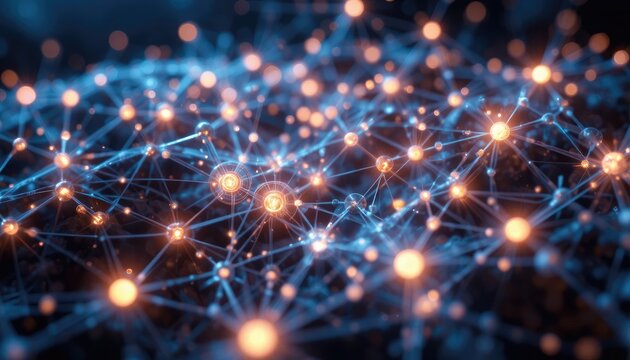 Dynamic neural network glows, symbolizing connection, technology, and innovation