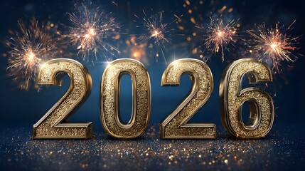 New Year's Eve Celebration Background with Golden 2026 and Blue Smoke 