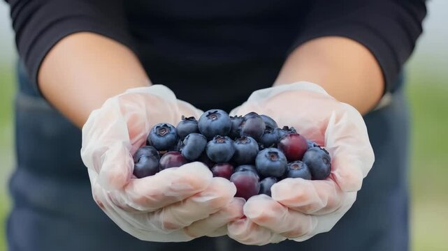 Close-up of blueberries held in both hands [4K]