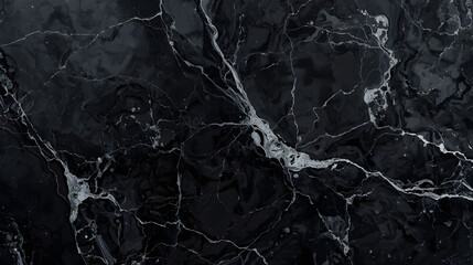 Dark black marble with silver veins, bold, dramatic contrast, modern luxury, fluid abstract