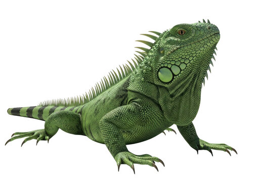 Green iguana cutout isolated on transparent background for wildlife and nature designs - Powered by Adobe