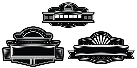 Empty black and white retro sign, 1940s diner-inspired, realistic weathered look