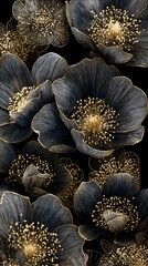 Elegant floral background with black petals and golden accents beautiful design element