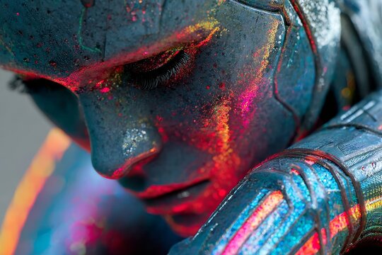 humanoid robot with vibrant energetic glitches. Generative AI - Powered by Adobe